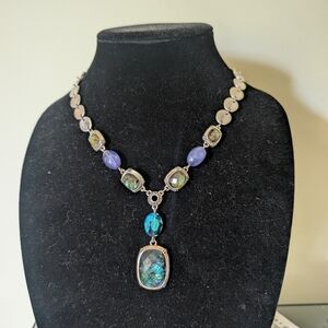Vintage labradorite Silver and Blue Gemstone Necklace